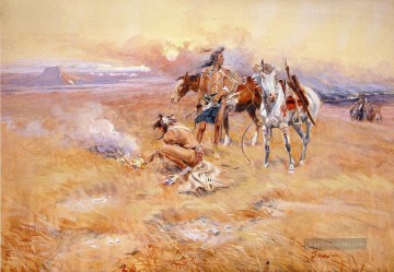  brennen - Schwarzfußindianer Brennende Crow Buffalo Range Cowboy Charles Marion Russell Indianer